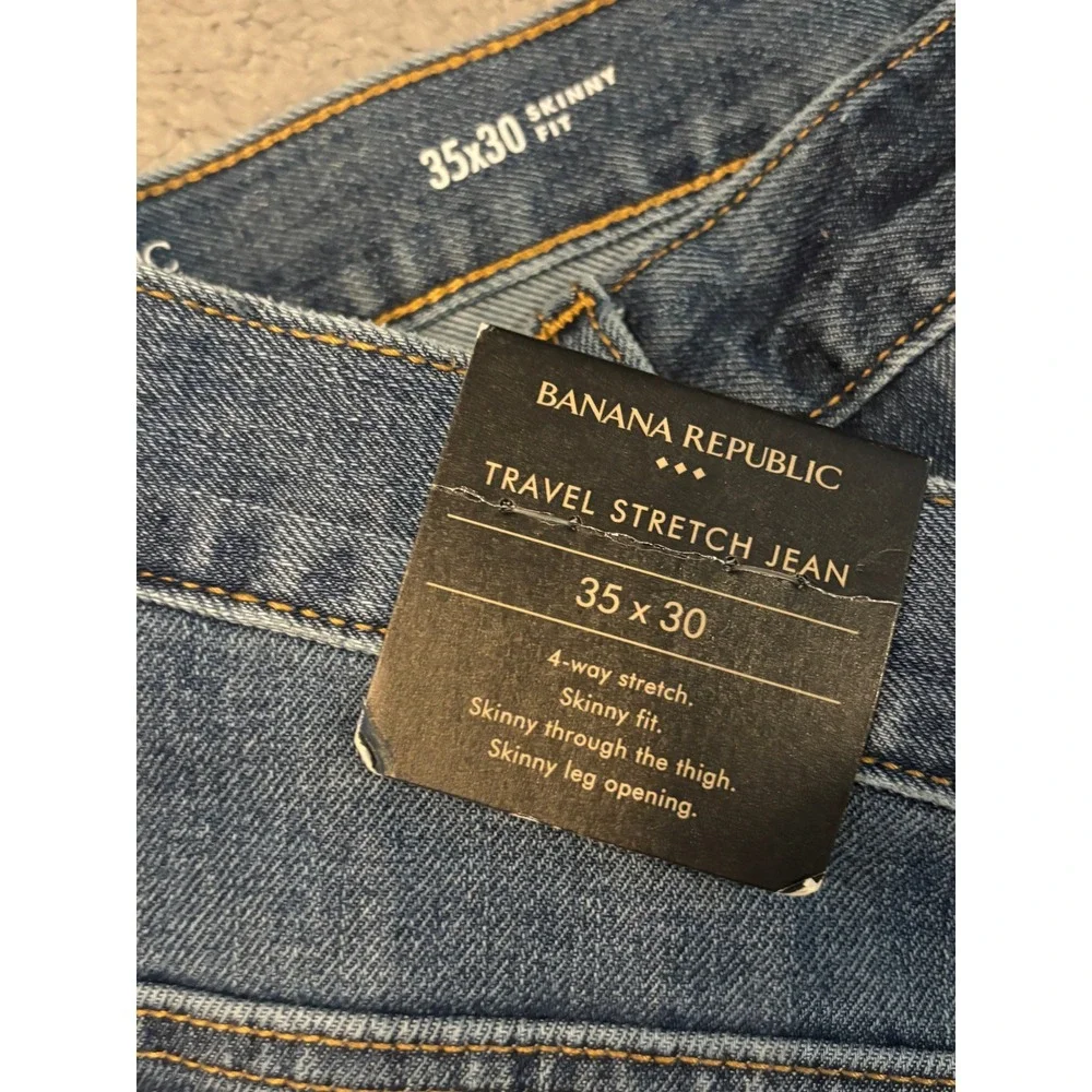 Banana Republic Travel Stretch Jeans Mens 35x30 Skinny Fit Blue Med Wash Denim